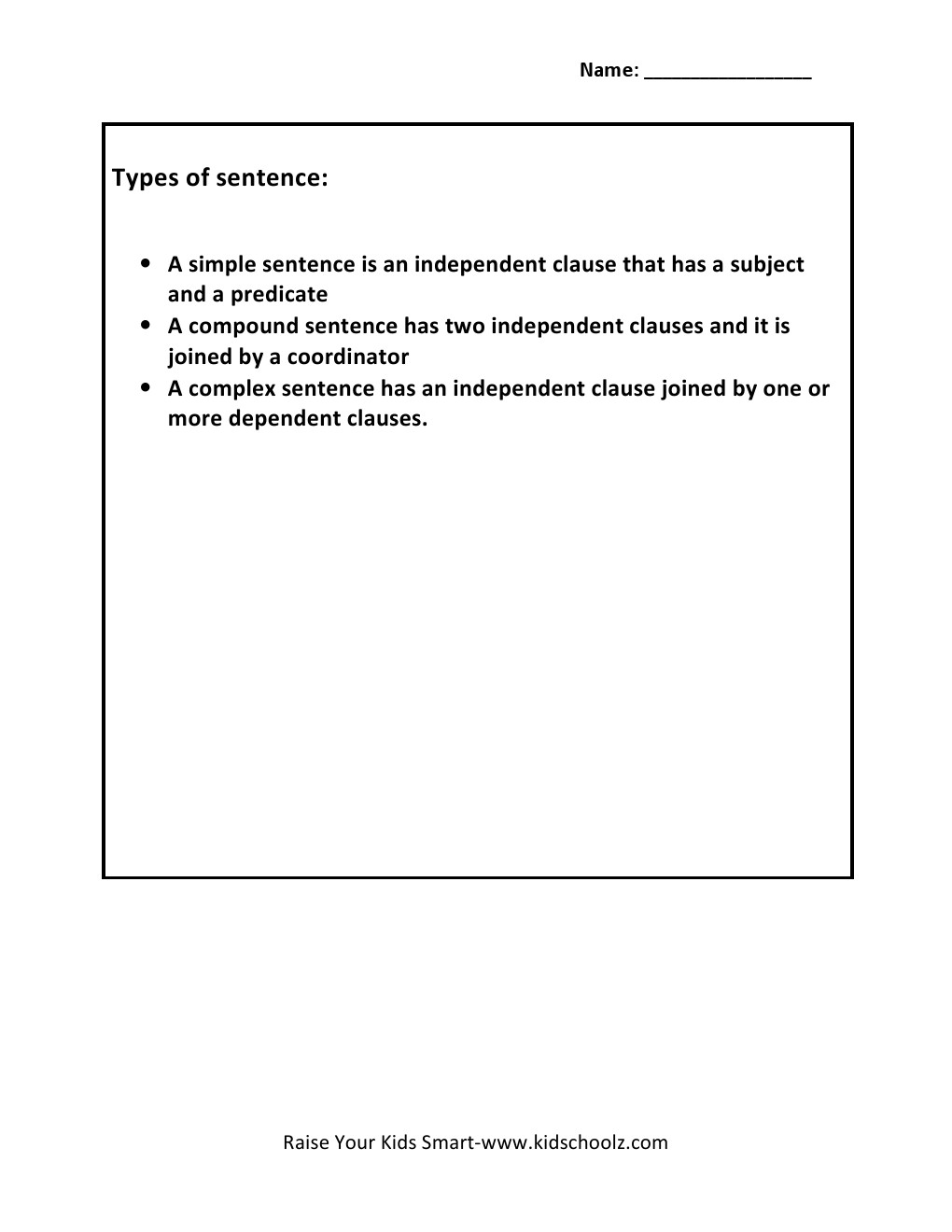 Grade 5 -Types of sentence Worksheets 