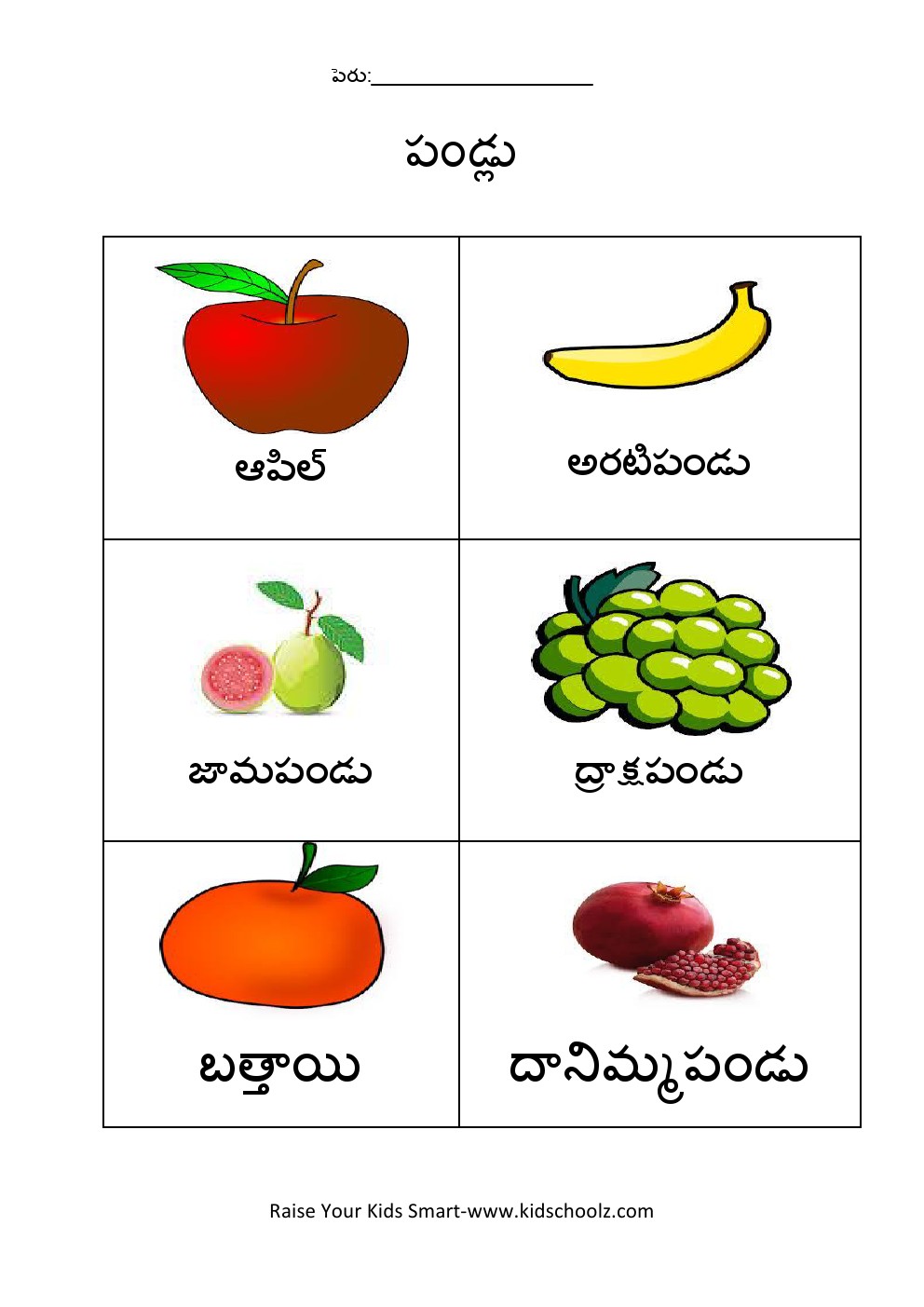 Telugu- fruits worksheet
