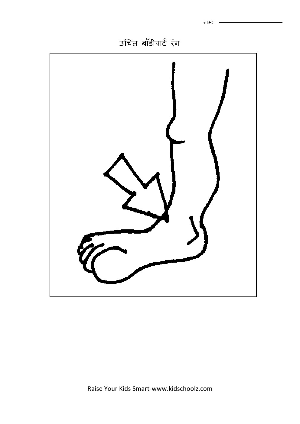 Hindi- Bodyparts Coloring Worksheet 