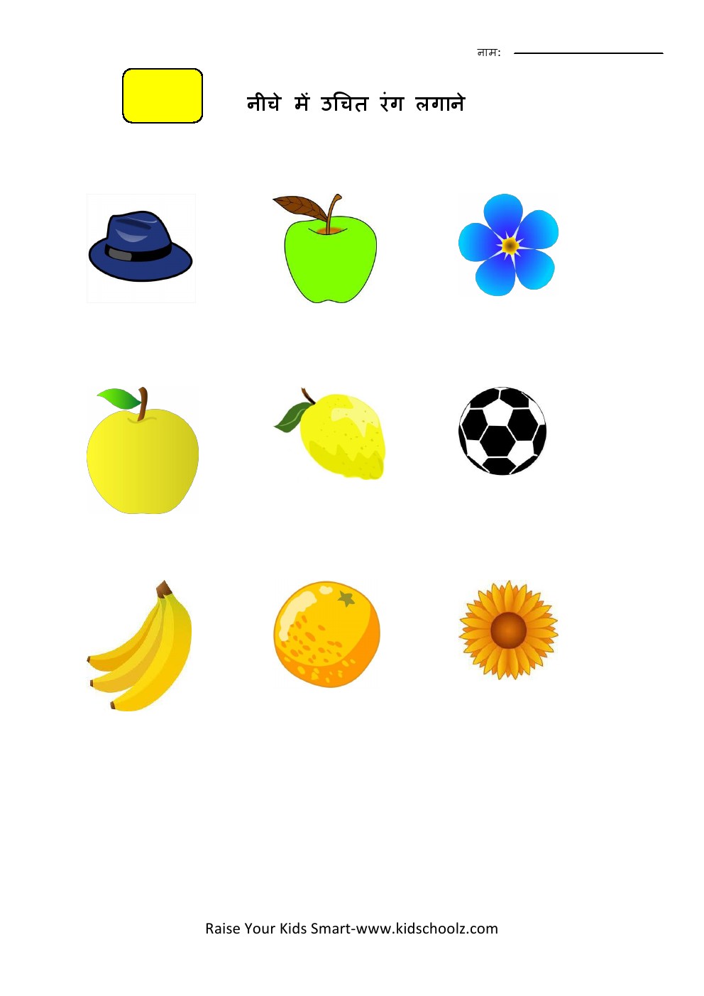 Hindi- Color Recognisation Worksheet 